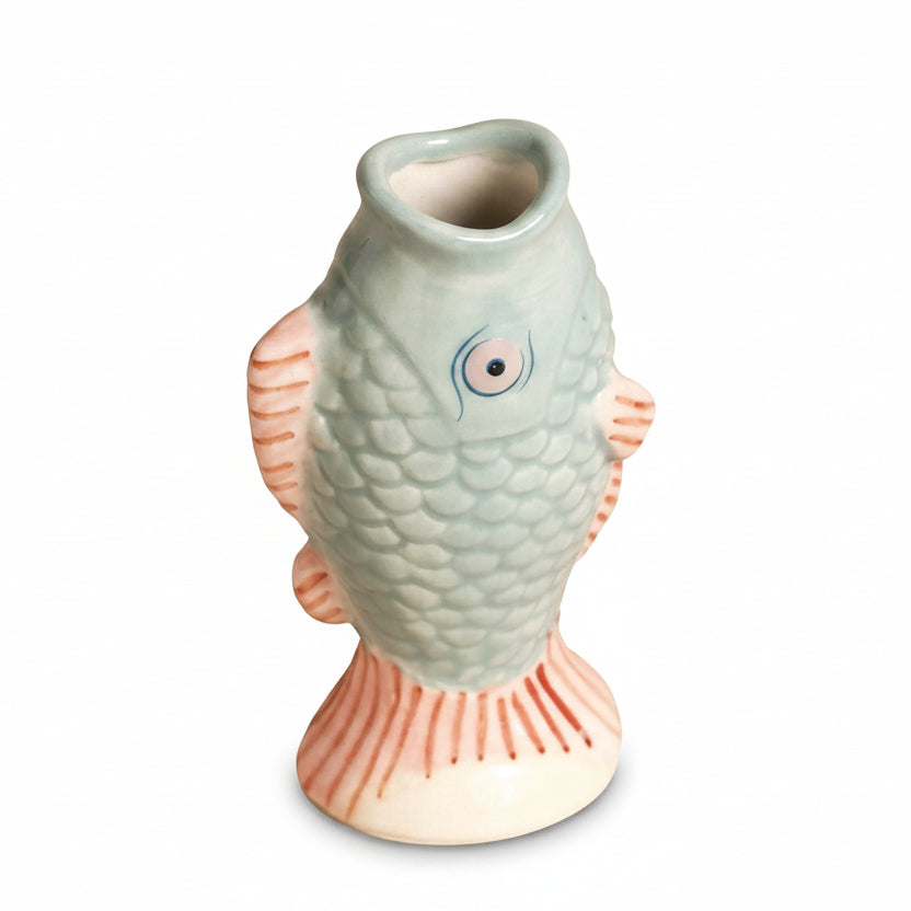 Ceramic fish bud vase on a white background