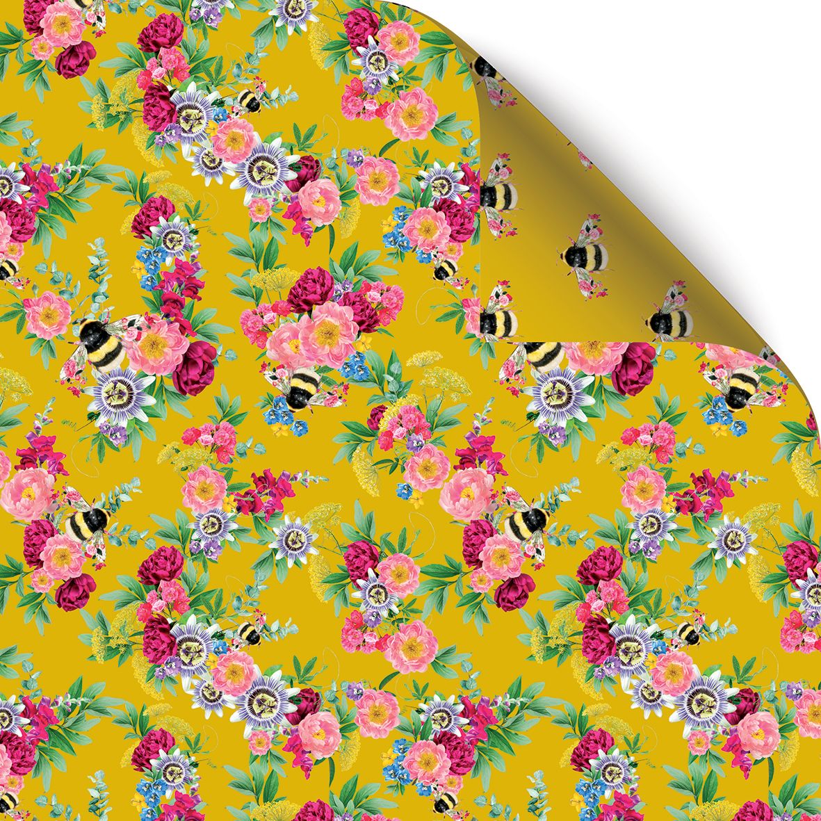 Reverse botanical pattern of the bee double-sided gift wrap