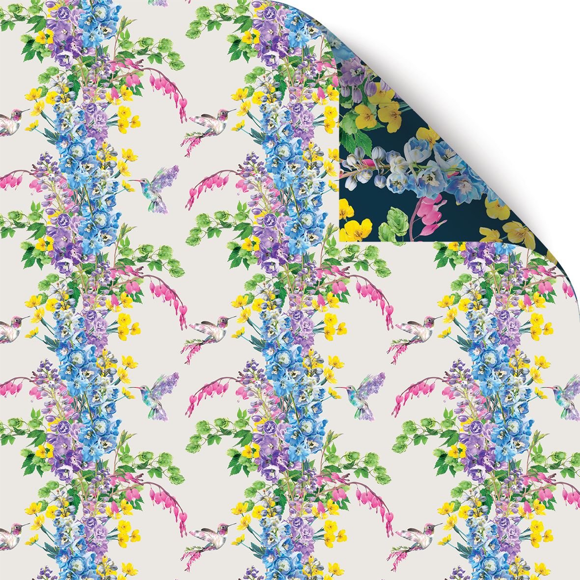 Both sides of the hummingbird gift wrap shown together