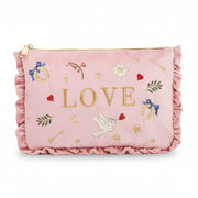 Love Scatter Pink Velvet Embroidered Pouch - Front View
