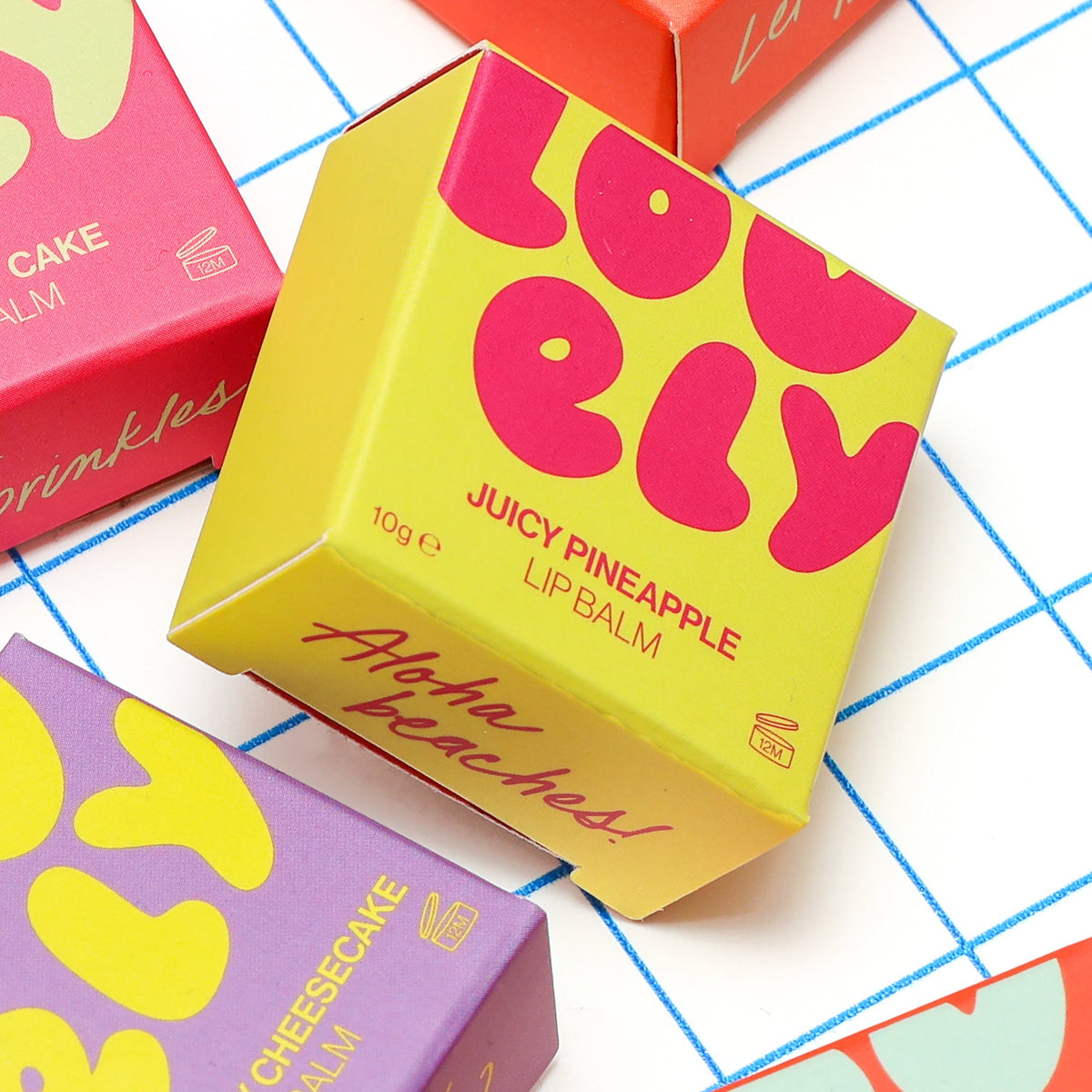 Juicy Pineapple lip balm box close up
