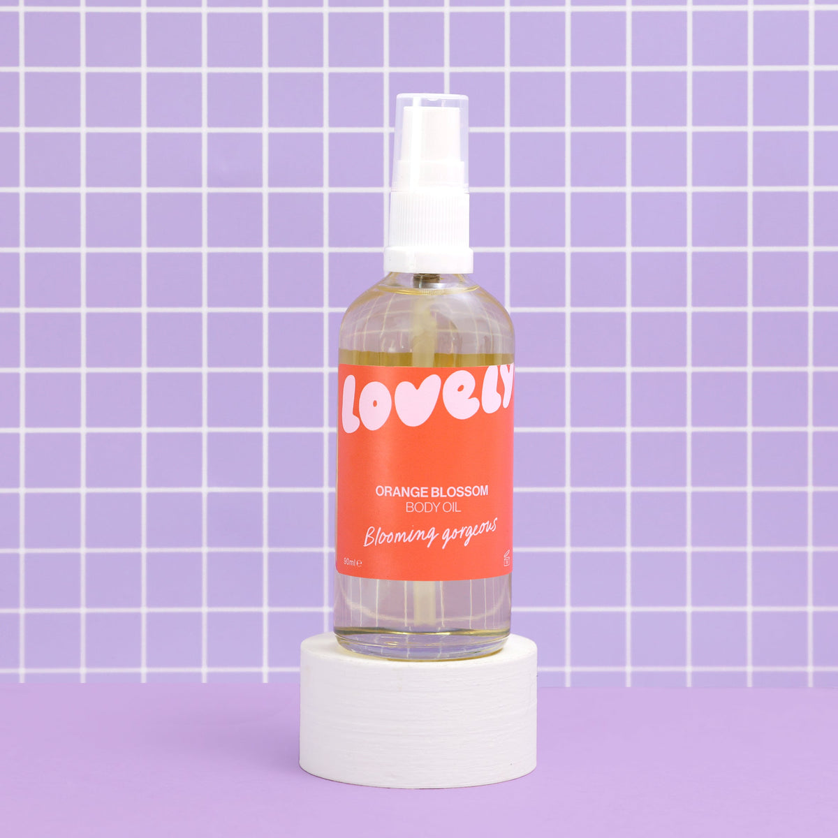 Orange Blossom body oil bottle by Lovely Skincare styled lifestyle view