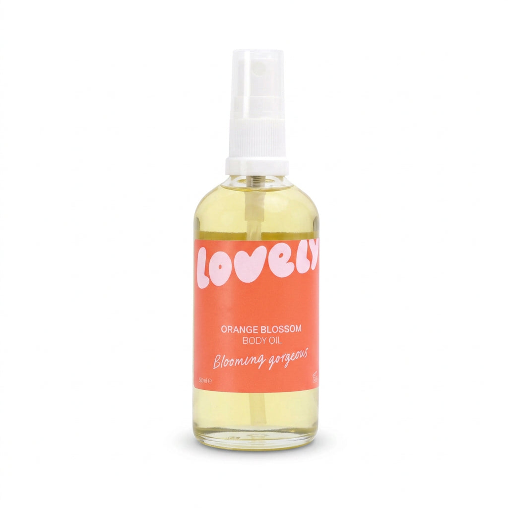 Orange Blossom body oil bottle by Lovely Skincare