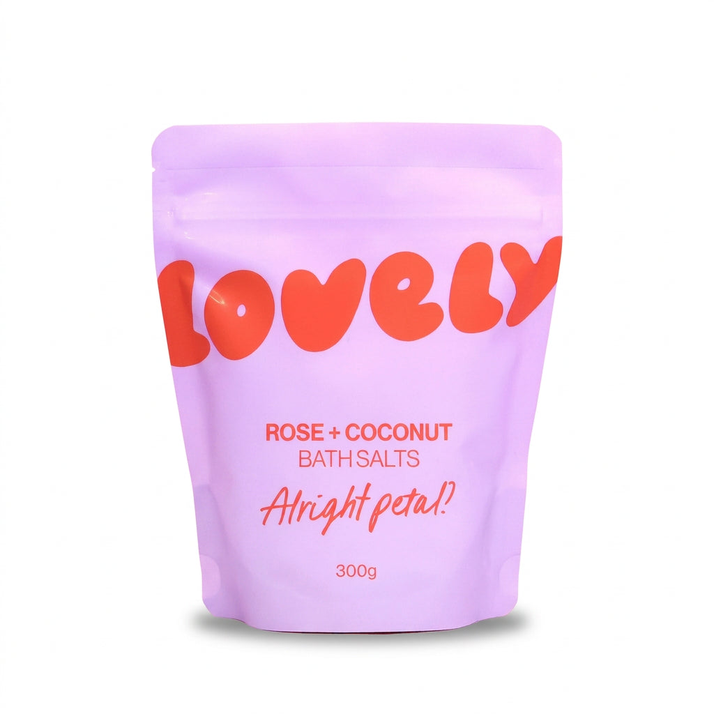 Rose and Coconut bath salts pouch by Lovely Skincare