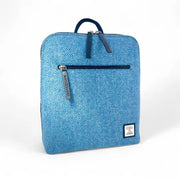 Maccessori Harris Tweed backpack in sky blue herringbone with navy leather trim