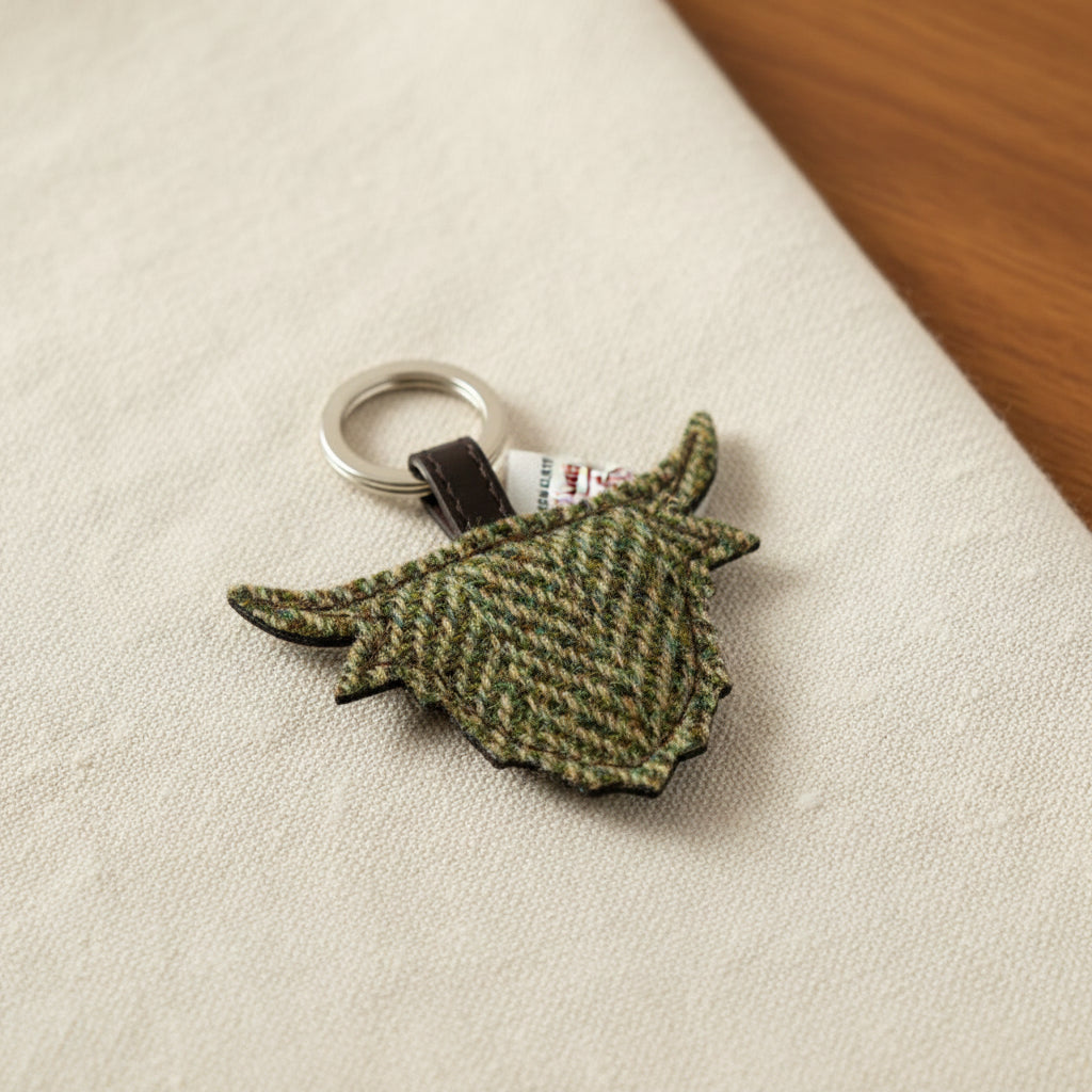 Country Green coo keyring shown from a second angle