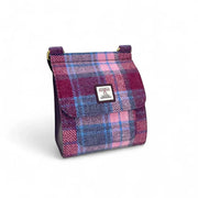 Pastel pink Harris Tweed medium satchel front view on white background