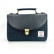 Maccessori Harris Tweed mini day bag in charcoal with a brass turn-lock clasp