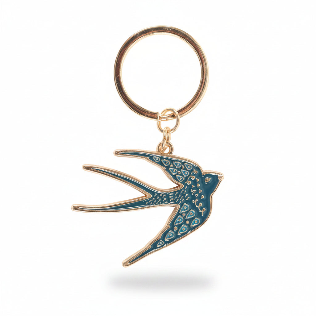 Midnight Bloom collection blue swallow keyring with floral card