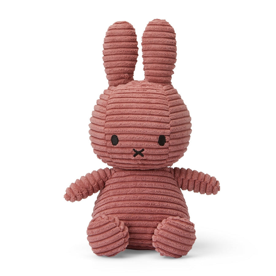 Miffy sitting ECO corduroy soft toy in dusty rose, 23cm, on white background