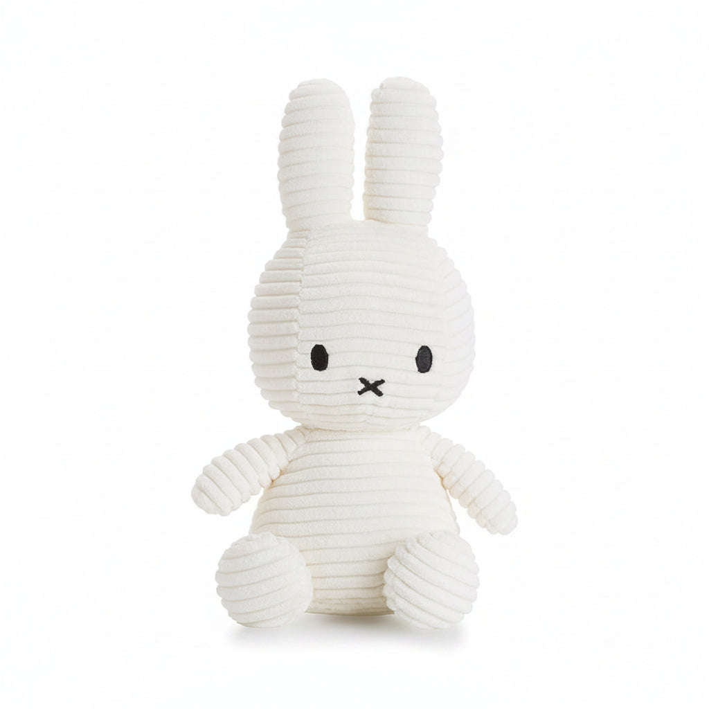 Miffy sitting ECO corduroy soft toy in offwhite, 23cm, on white background