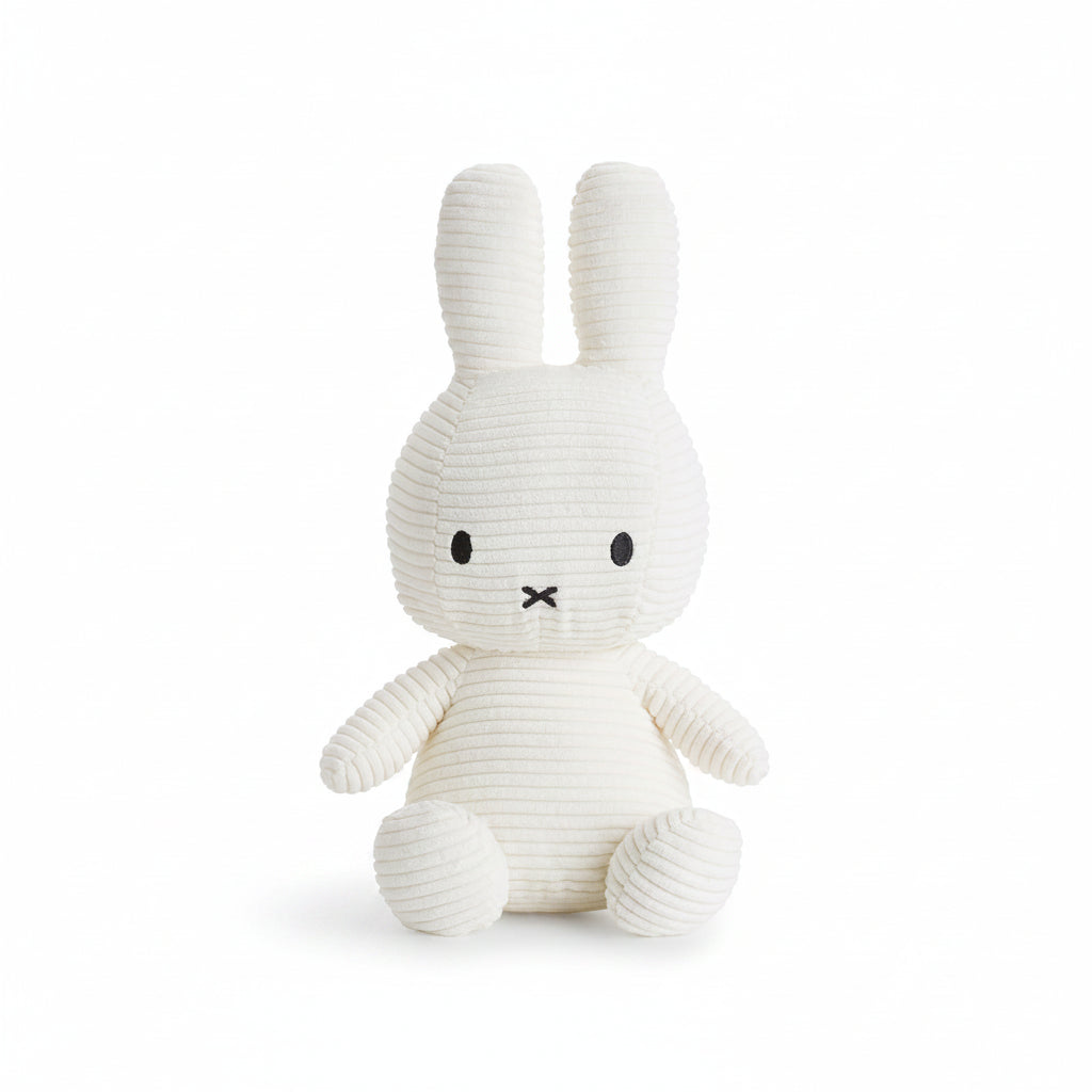 Miffy sitting ECO corduroy soft toy in offwhite, large 33cm, on white background
