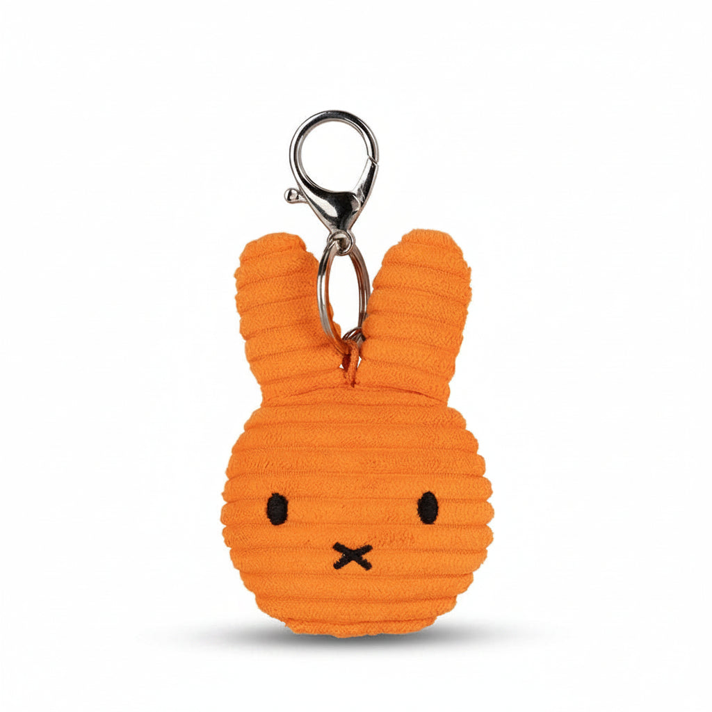 Miffy flat ECO corduroy keychain in orange, 10cm, front view