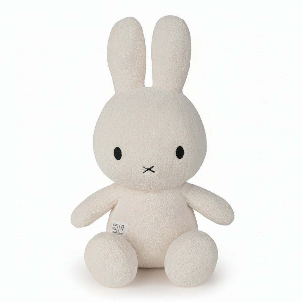Miffy sitting terry towelling soft toy in cream, extra large 50cm, front view on white background