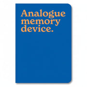 Analogue Memory Device A5 notebook with blue cover and orange lettering