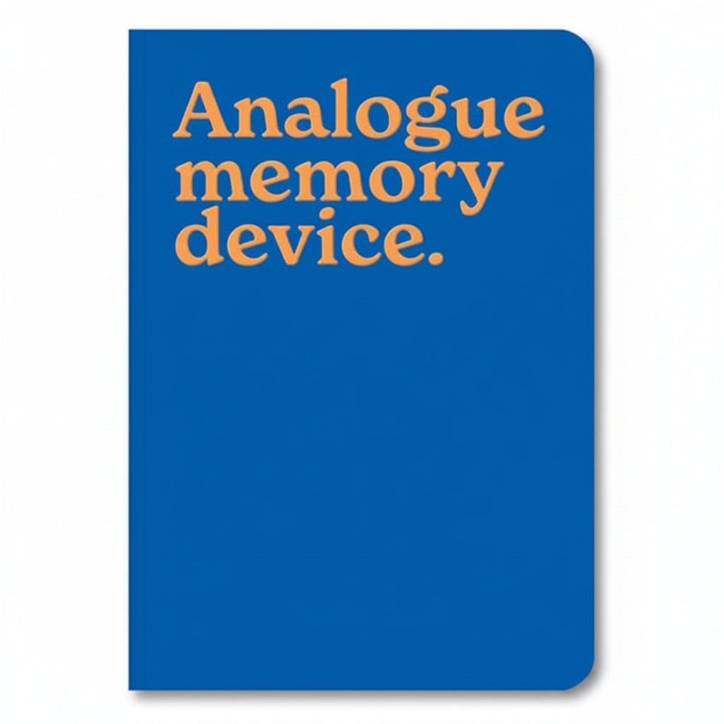 Analogue Memory Device A5 notebook with blue cover and orange lettering