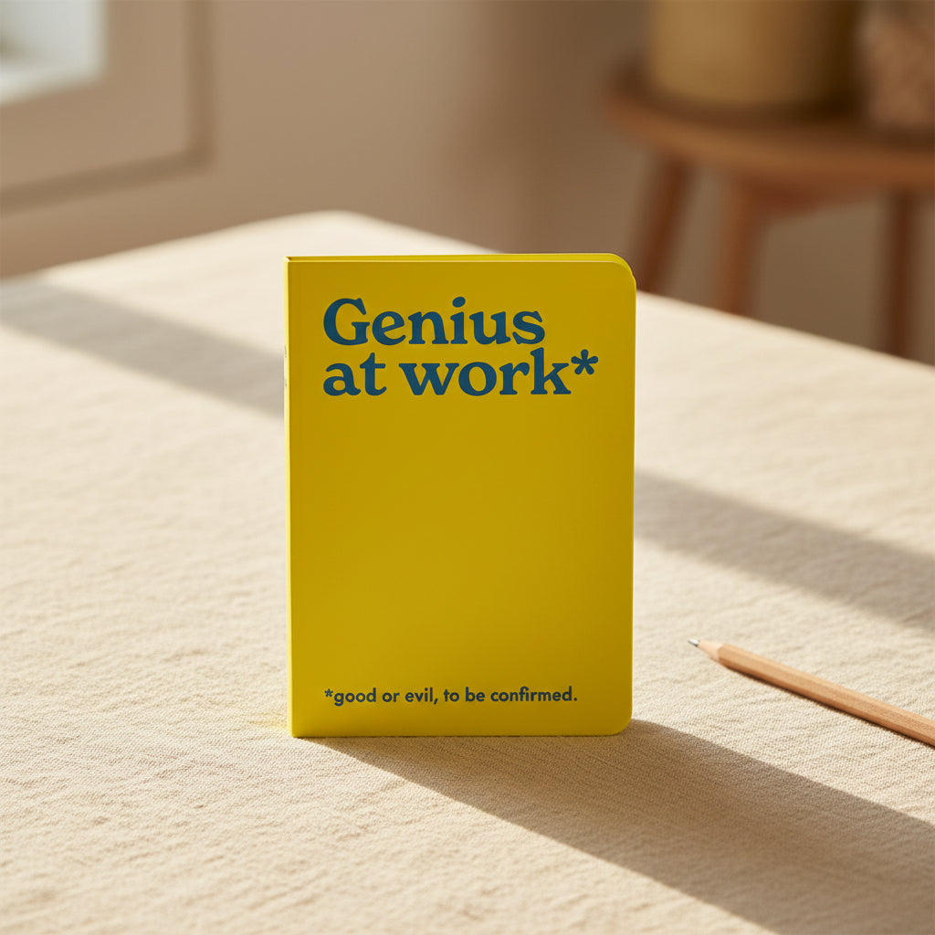 Genius at Work neon A5 notebook shown flat on a white background