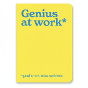 Genius at Work A5 notebook with yellow cover and blue lettering