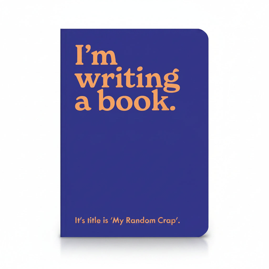 I'm Writing a Book A5 notebook with navy cover and orange lettering