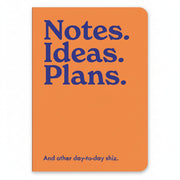 Notes Ideas Plans A5 notebook with orange cover and navy lettering