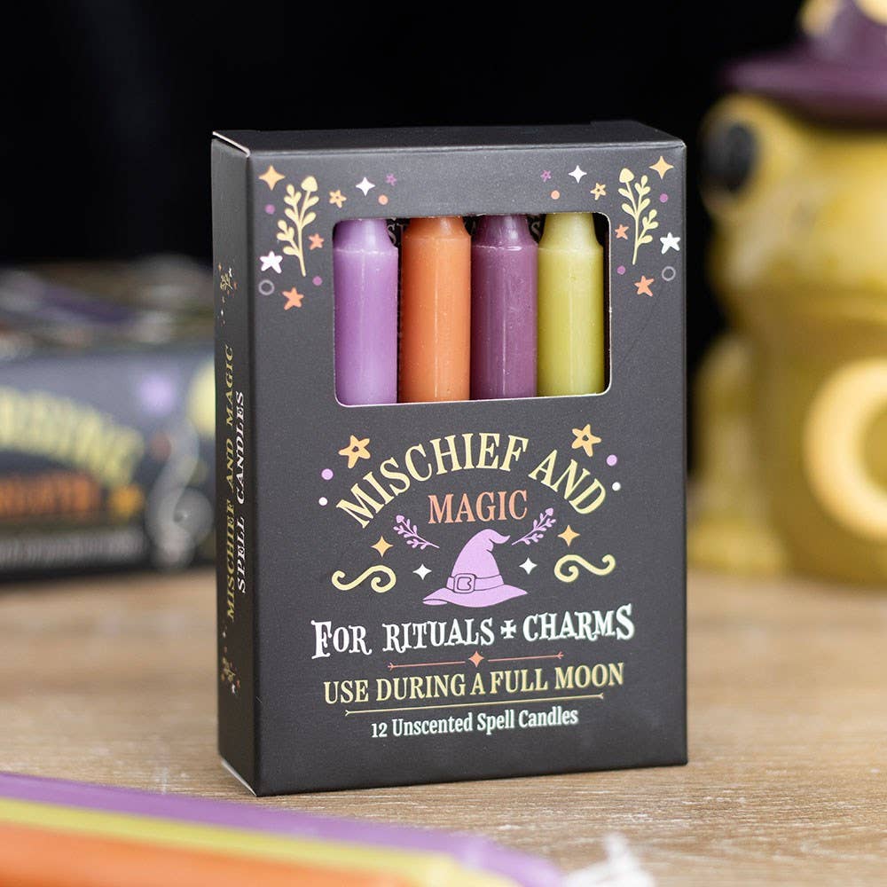 Pack of 12 Mischief and Magic Halloween spell candles