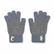 Flat lay of Moomin Herringbone Gloves showing Moomin character embroidery and monochrome design.
