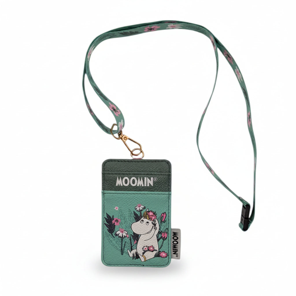 Product image of Moomin Snorkmaiden Lanyard showing front design and matching strap on white background.
