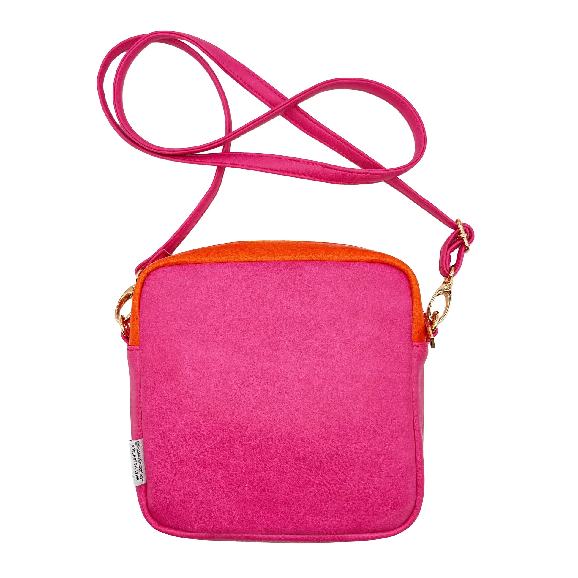 Rear view of Moomin Silver Mini Bag showing plain pink vegan leather design.
