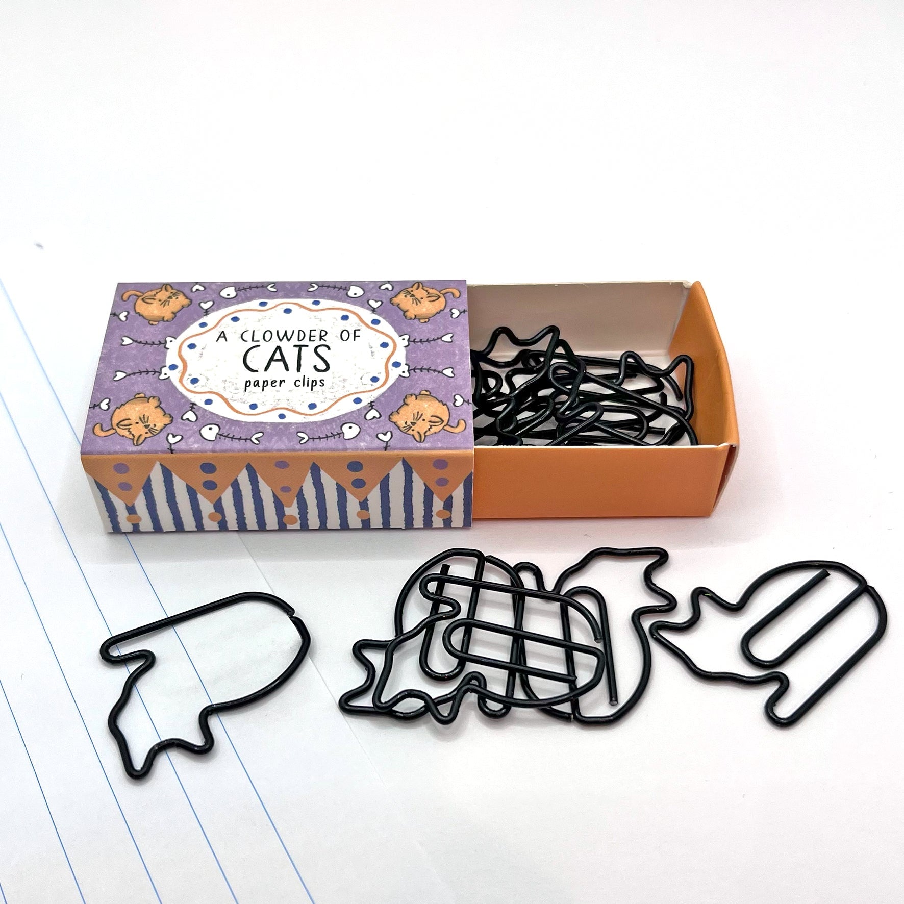 The cat paper clips box open showing the clips inside