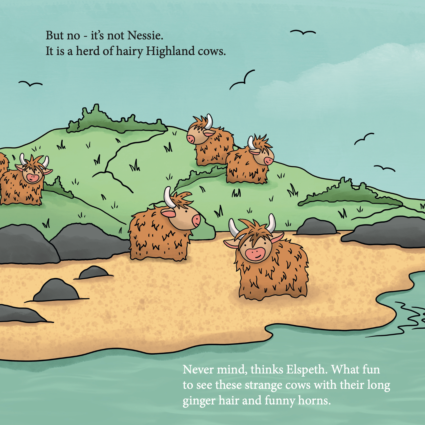 Illustrated loch scene spread from How To Find The Loch Ness Monster