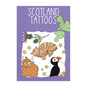 Scotland transfer tattoos pack with puffin, Highland cow and thistle designs