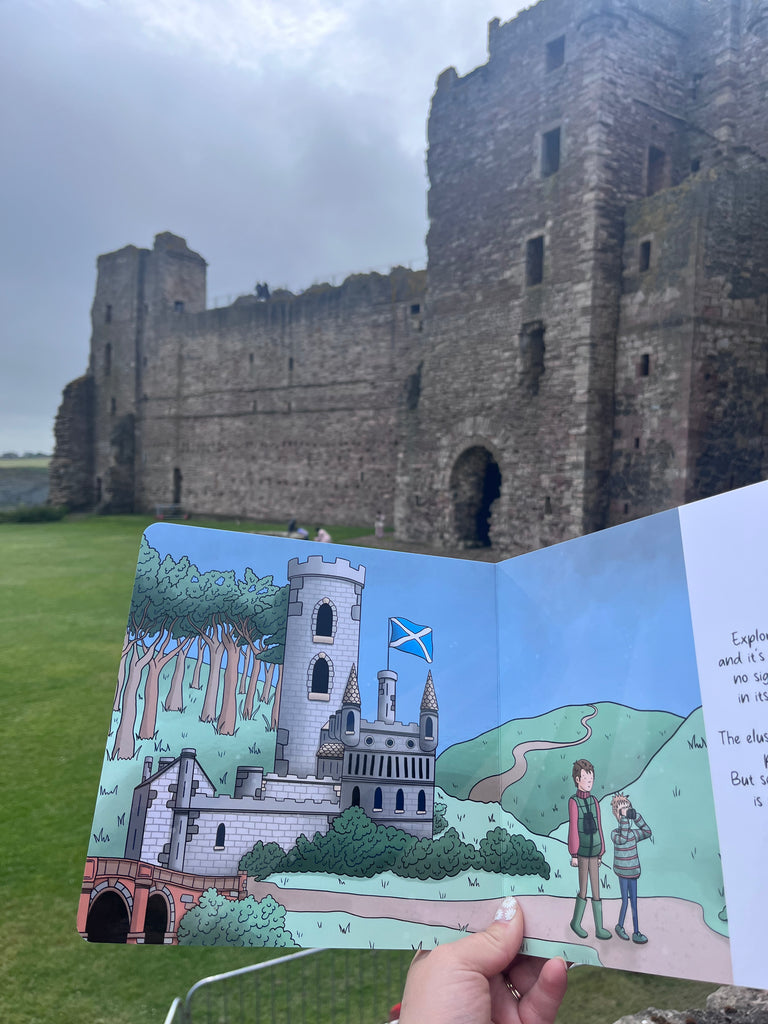 What Is A Haggis book castle page held up at a Scottish castle