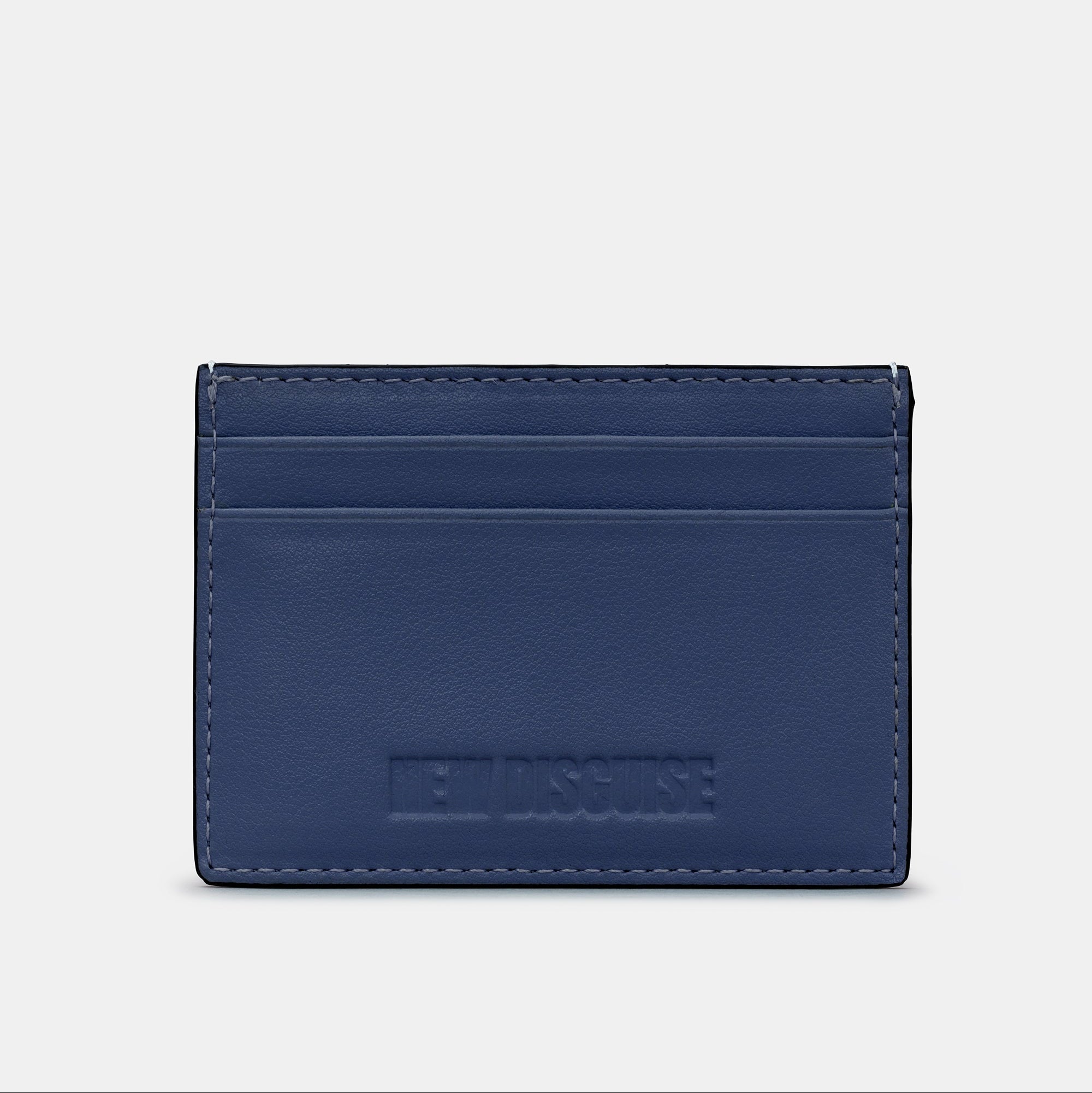 Highland cow card holder in navy vegan leather, back view