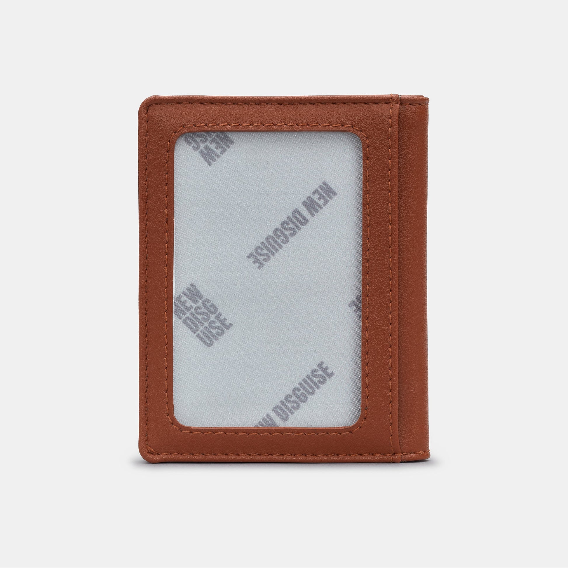 Highland cow flap-over card holder in blue tweed-effect vegan leather, back view