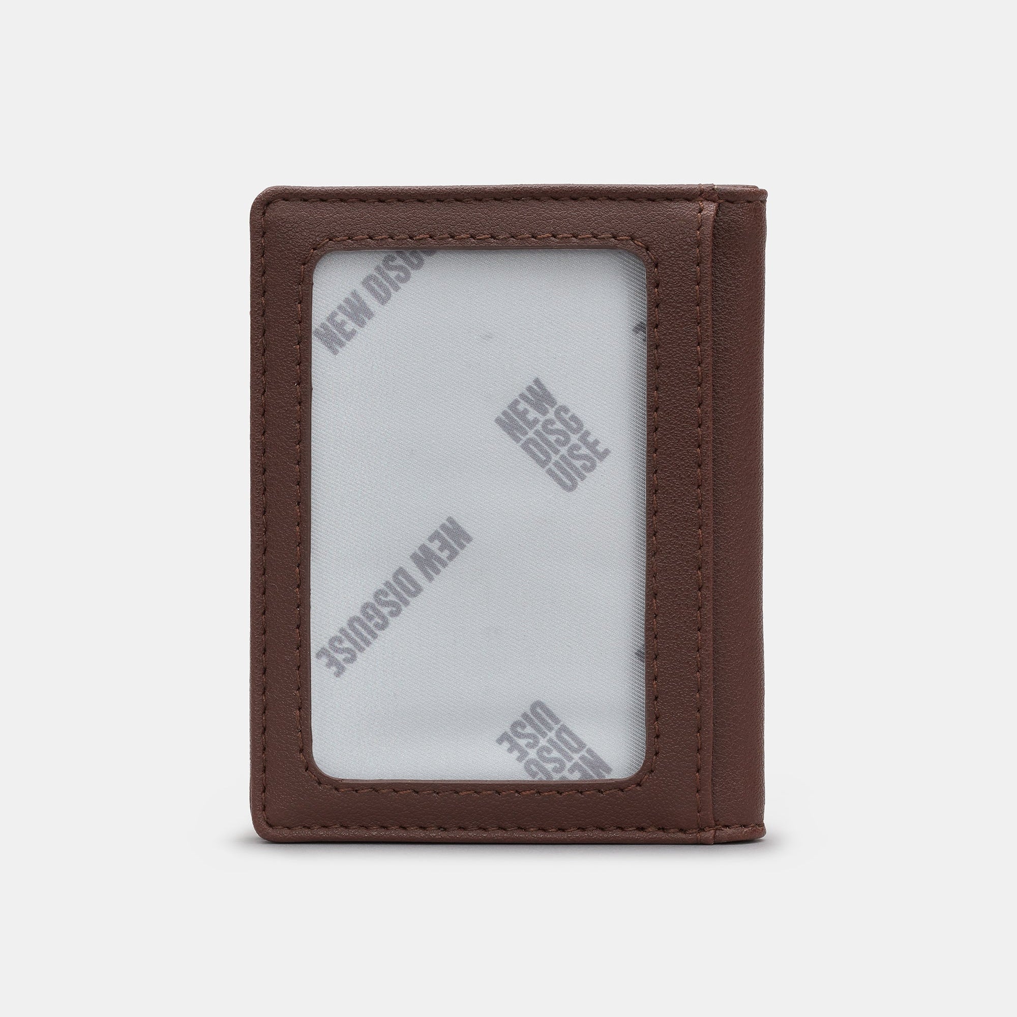 Highland cow flap-over card holder in green tweed-effect vegan leather, back view