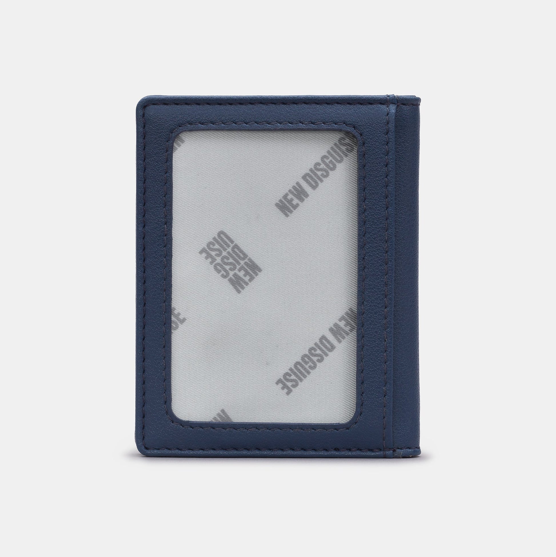 Highland cow flap-over card holder in navy vegan leather, back view