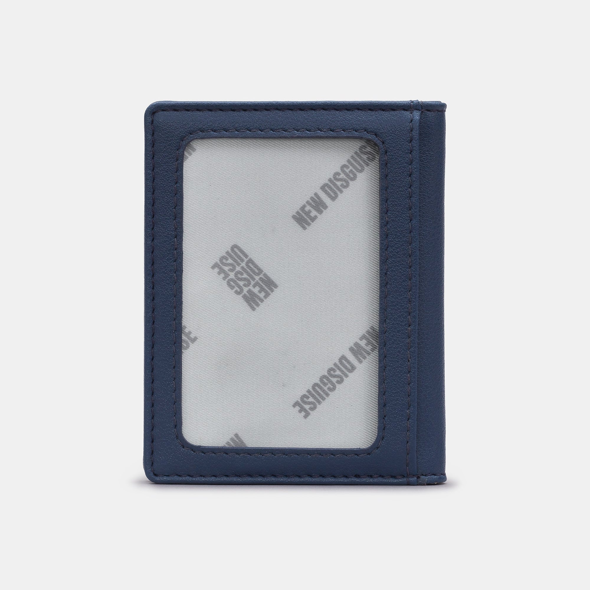 Highland cow flap-over card holder in navy vegan leather, back view