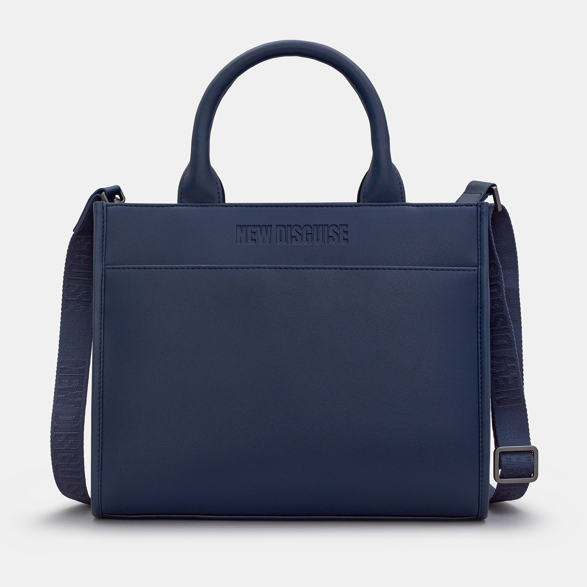 Highland cow tote bag in navy vegan leather, back view