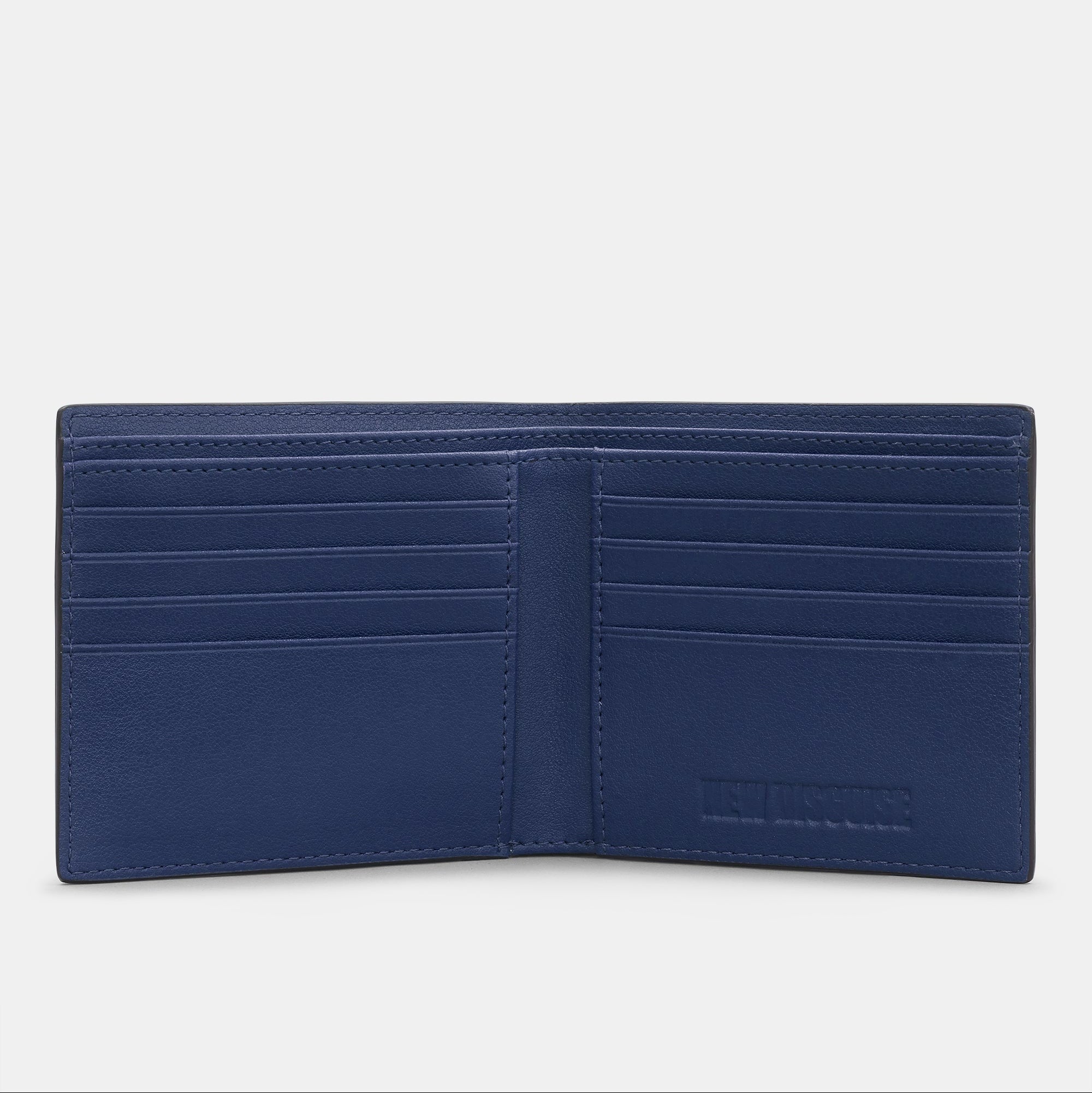 Highland cow wallet in navy vegan leather, opened out