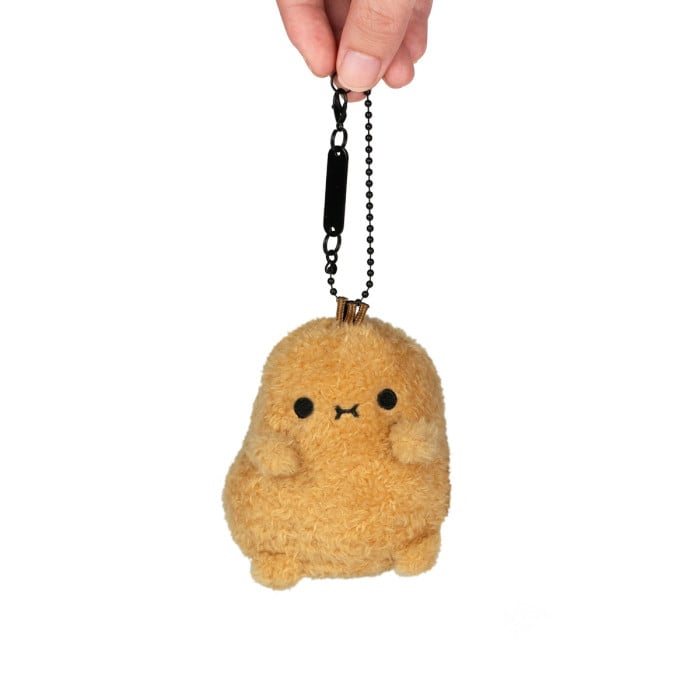 Ricespud fluffy potato keyring front view with embroidered face and clip