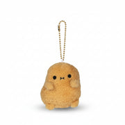 Ricespud beige potato plush keyring with black clip chain on white background