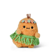 Aloha Ricespud potato plush toy in a green hula skirt on white background