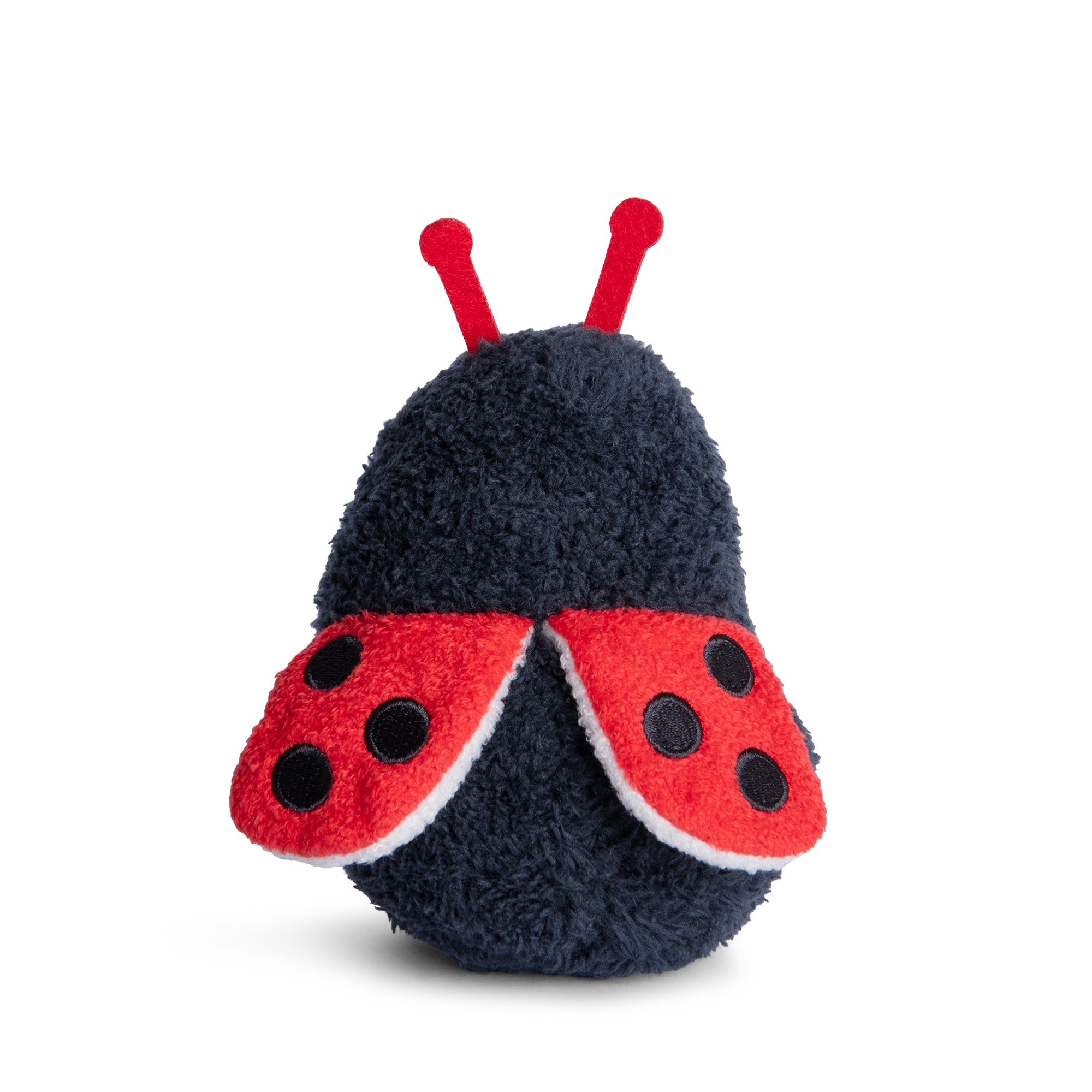 Beetle Ricespud plush toy back view showing red spotted ladybird wings