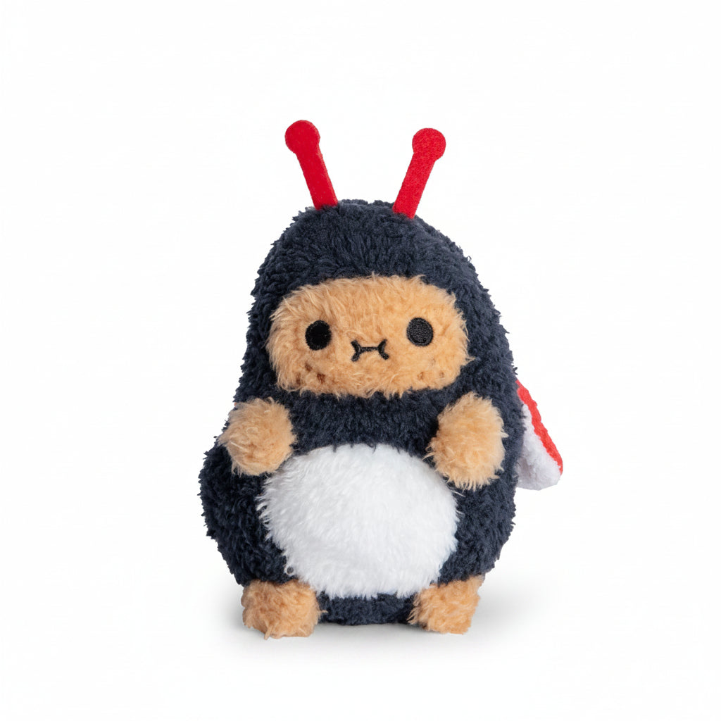 Beetle Ricespud potato plush toy in beetle suit on white background