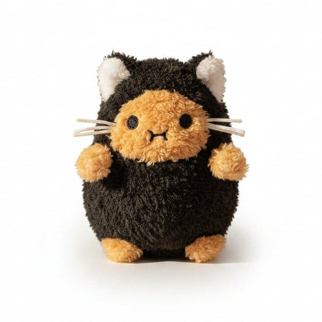 Black Kitty Ricespud mini plush toy on a pure white background