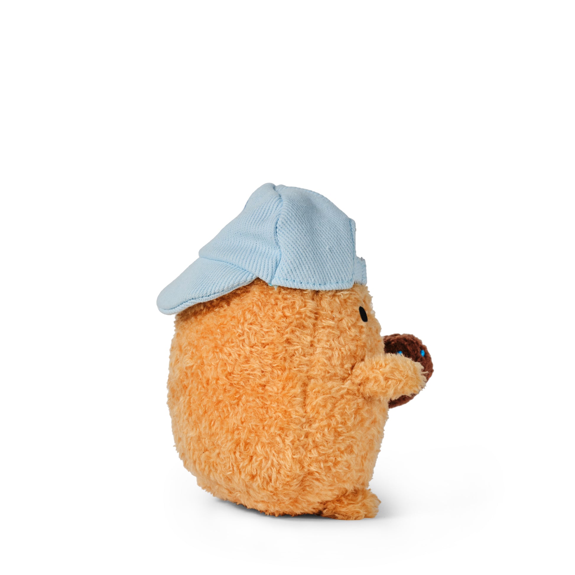 Hot Potato Ricespud potato plushie side profile in backwards cap