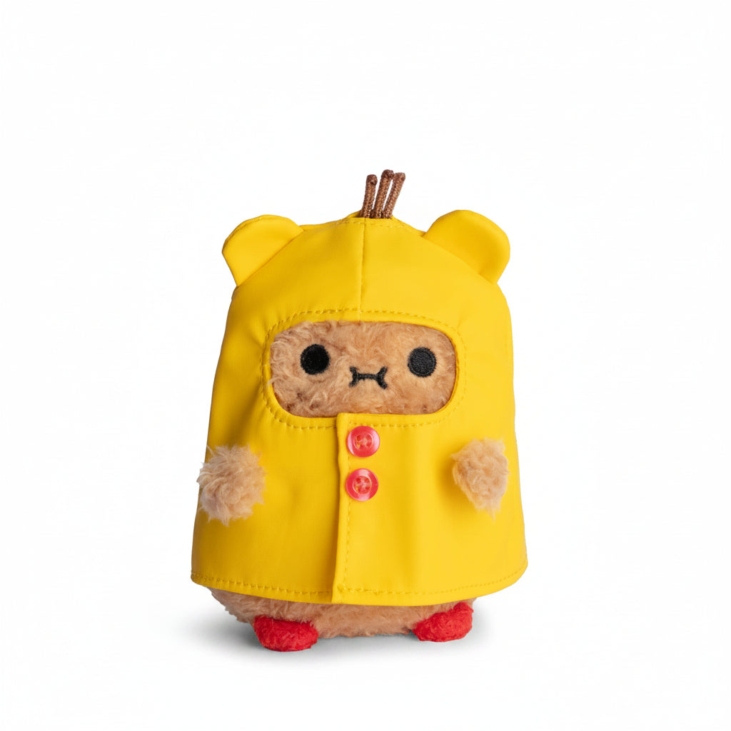 Mouse Boots Ricespud plush toy in yellow raincoat and red wellies