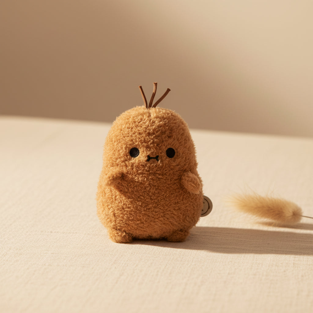 Ricespud fluffy potato plushie with embroidered face and sprout