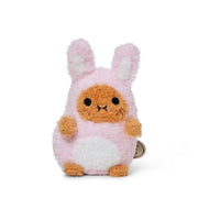 Pink Bunny Ricespud potato plush toy in a pale pink bunny suit on white