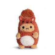 Red Squirrel Ricespud potato plush toy in red squirrel suit on white